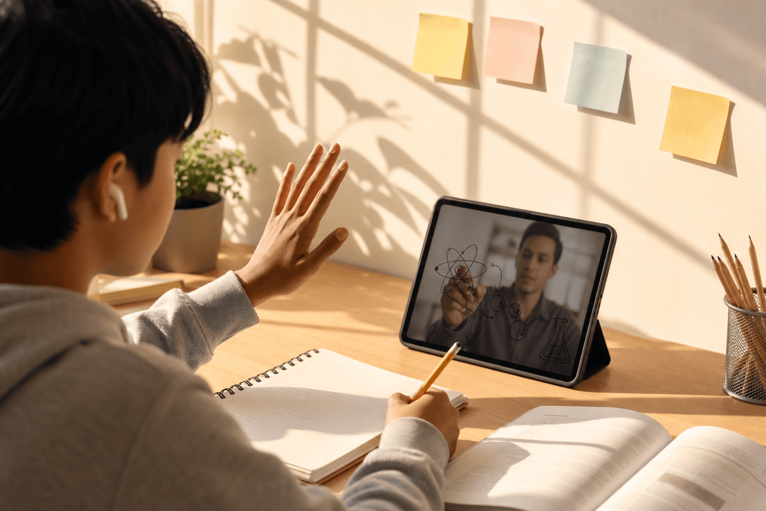 Student question and answer session on tablet