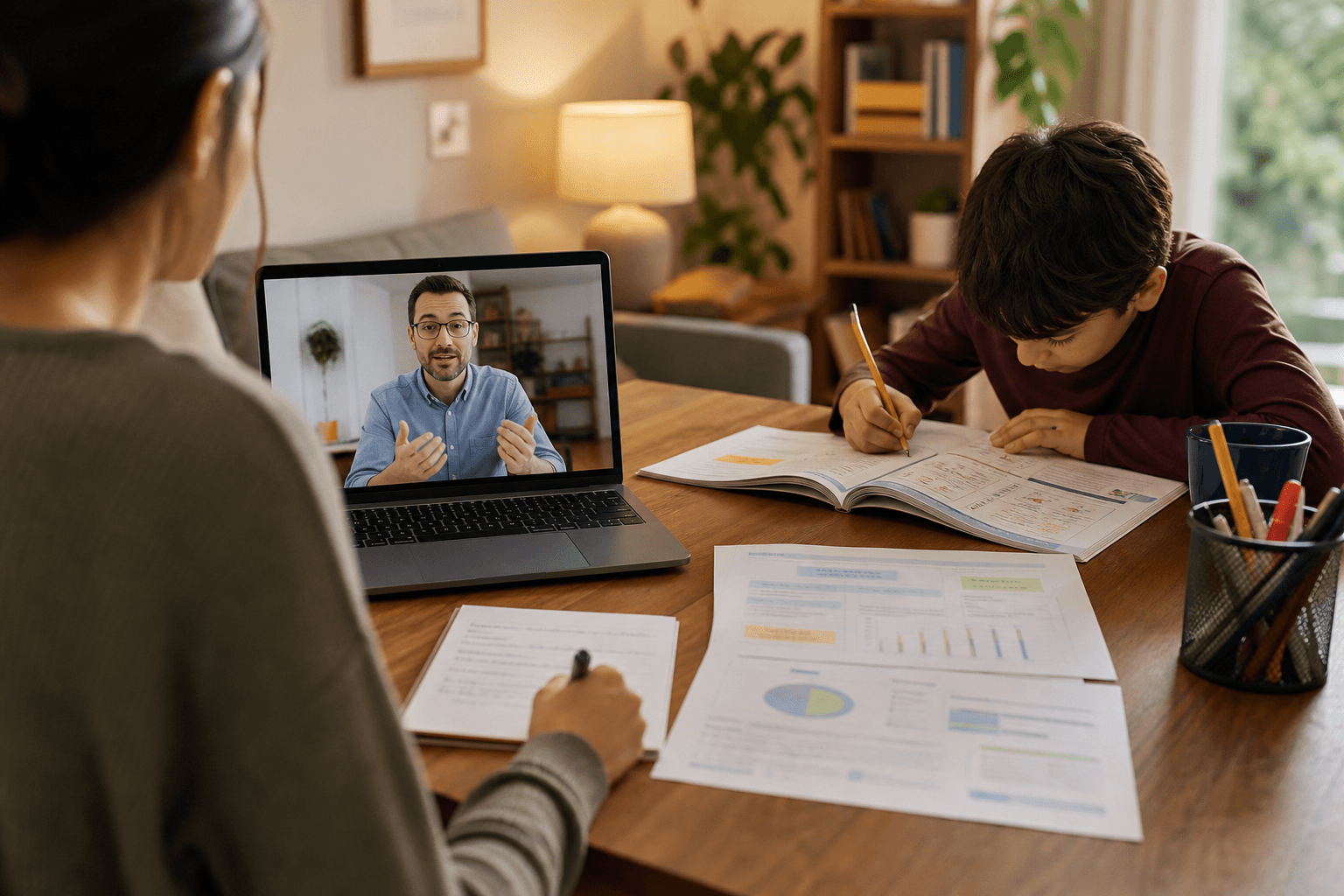 Parent progress call while student studies